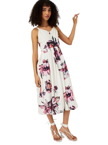 Max Women Floral Print Midi Dress (Off White_L)