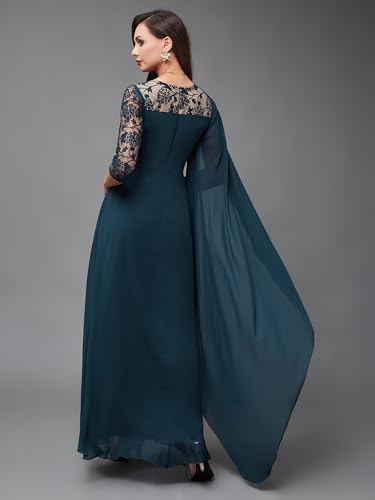 Miss Chase Women's V-Neck Asymmetric Self-Designed Georgette Maxi Dress (MCSS24D97-12-TUE-08, Gulf Teal, 3XL)