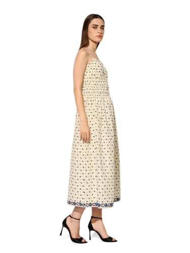 ONLY Women's Floral Print Fit and Flare Beige Dress