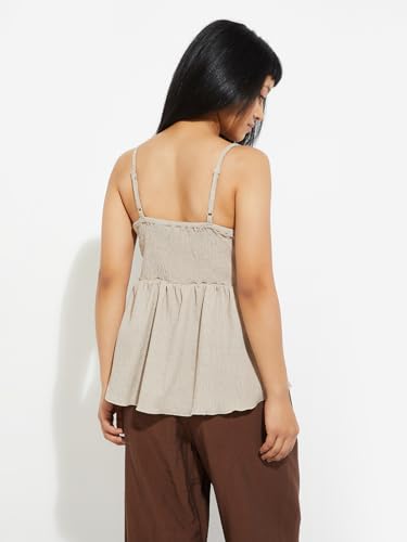 Max Alaya F x URB_N Women Crochet Knit Peplum Top (Beige_XS)