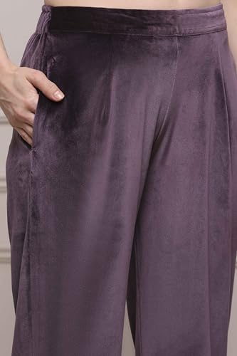 Biba Women Lavender Polyester Straight Dyed Suit Set_32