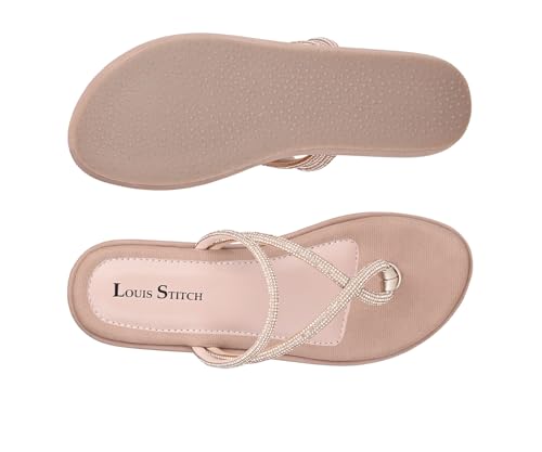 LOUIS STITCH Women’s Slip-On Platform Heel T-Strap Sandals | Open Toe Stylish Peach Pink Wedge Heel Sandal for Ladies, Fashionable and Comfortable Sandal | LSOF-LDPS-GLCSNU | UK-7