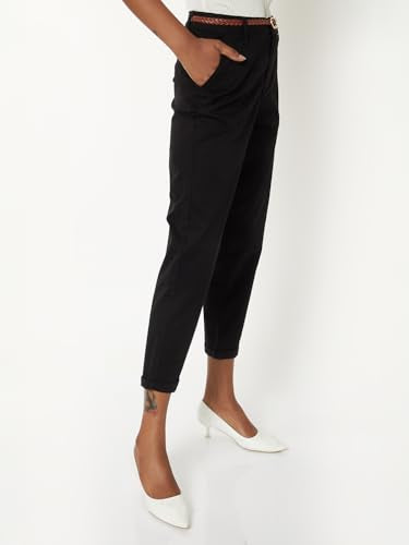 Women Solid Trousers with Braided Belt