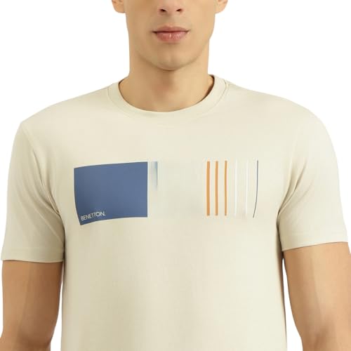 United Colors of Benetton Regular Fit Round Neck Graphic Print T-Shirt (Size: M) - 26P3ZSTJ3517IPW2 Cream