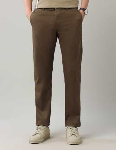 Arrow Sports Men's Brown Solid Mid Rise Cotton Button Regular Fit Flat Front Slant Pocket Trousers (ASAJTR2538_Brown_30)