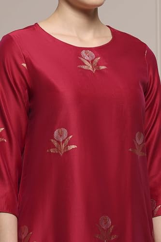 Biba Women Red Chanderi Relaxed Dyed Kurta Pants Set_34