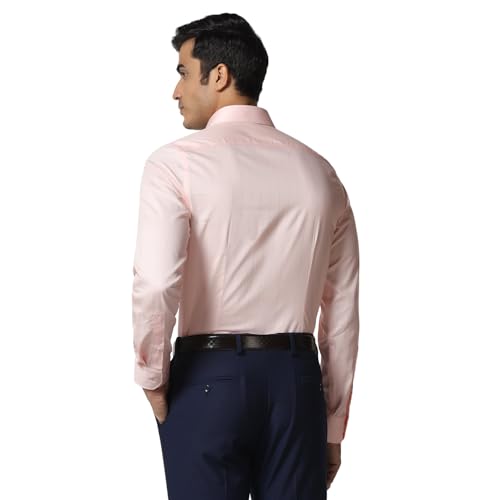 blackberrys Men Peach India Slim Fit Shirt | Soft Peach Tone Shirt with Full Sleeves, Slim Fit Construction and Refined Everyday Styling | Size 40, Color Orange