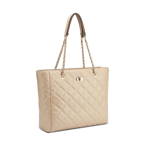 GUESS Women's Taupe Quilted Tote Bag| Ladies Purse Handbags | Gift For Ladies