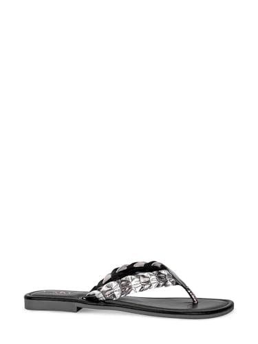 eske Ade Women's Embellished Leather Slip-On Sandals – Metallic Thong Flats with Cushioned Leather Insole | Lightweight & Stylish Open Toe Summer Footwear for Women (Pewter Silver, UK Footwear Size System, Adult, Women, Numeric, Medium, 5)