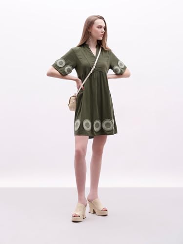 VERO MODA Women's Fit and Flare Green Dress