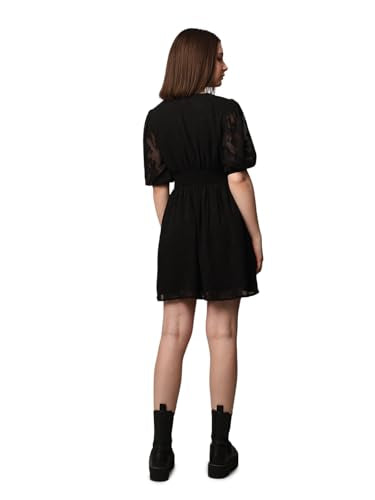 ONLY Women Self Design Party Black Fit and Flare Dress