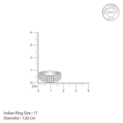GIVA 925 Silver Lustrous Square Ring For Him, Fixed Size, Indian -17 | Gifts for Men and Boys | With Certificate of Authenticity and 925 Stamp | 6 Months Warranty