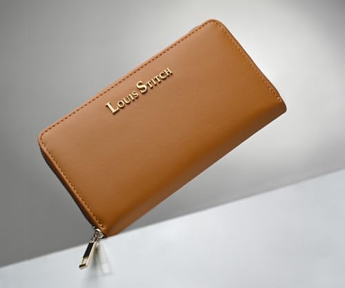 LOUIS STITCH Stylish Tan Zipper Purse for Women | Multi Pocket Ladies Clutch Hand Purse (LS-LDB-WL101-CLPLTN)