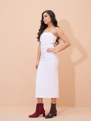 Sassafras Women White Denim Tube Dress-XXL