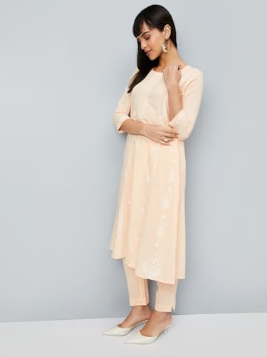 Max Women's Cotton Blend Kurta Set (CTKST54045_Peach