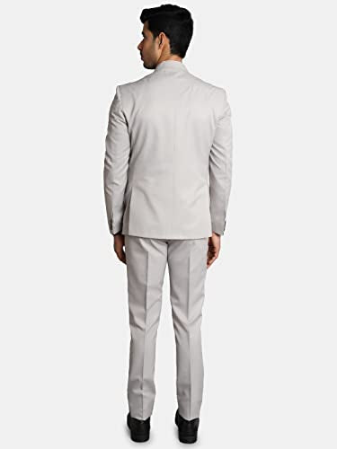 WINTAGE Poly Viscose Grey Solid Three Piece Suit: Small