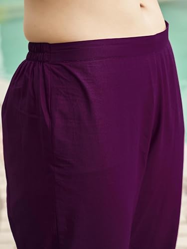 Womanista Women's Wine Color Pure Cotton Sequinns Embroidered Flared Kurta set(Kurtaset_1368_L)