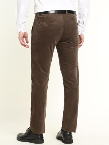 Hancock Men Cotton Solid Slim Fit Trousers Brown Size 30, Ideal for Work and semi Formal Occasions, Comfortable Stretch Waistband, Classic Silhouette with Modern Comfort