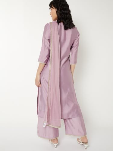 Max Women Embroidered Straight Kurta Set(Purple_L)