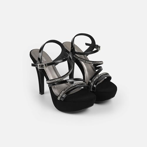 Mochi Women's Back Strap closure Casual - Ankle-Strap Sandals with Stiletto Black Pumps UK/4 EU/37(40-332)