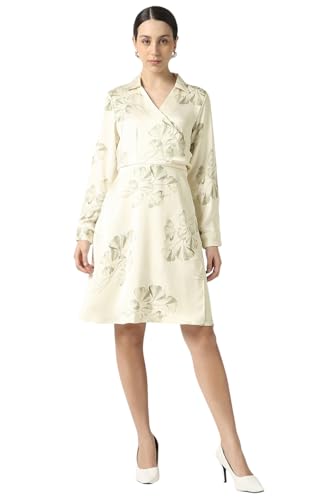 Van Heusen Women's Polyester Modern Knee-Length Dress (VWDRERGFZ58479_Beige