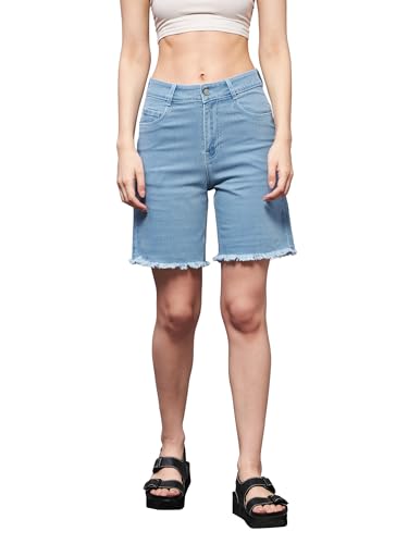 Dolce Crudo Women's Regular High Rise Above Knee Stretchable Denim Shorts (DOSS24DEN69-53-54-36, Sky Blue, 36)
