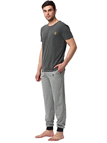 Mack JONNEY Cotton Blend Night Suit Co-ord Set for Men with Round Neck Half Sleeve T-Shirt and Track Pant-T_ANT_D9_MLG_02-XL