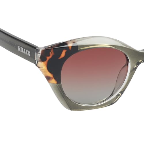 KILLER Women's Sunglass, Cat-Eye Shaped Acetate Frame Polarized Lens Sunglasses Case For Women, Girls, Gradient Lens Sunglasses, Frame Color - Green, Lens - Brown