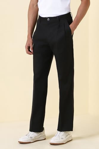 Men Black Solid Casual Trousers