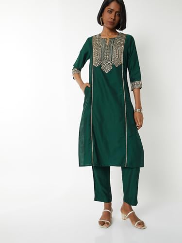 Max Women Embroidered Staright Kurta Set (Green_XXL)