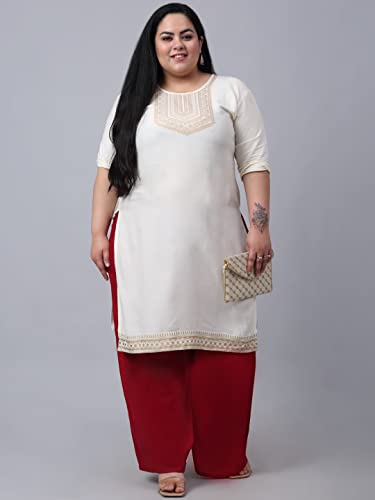 TREND LEVEL Plus Size Women's Rayon Loose Fit Flared Wide Leg Palazzo Pants Soft Plain/Solid Design with Drawstring Elastic (Pack of 1) (9XL, Maroon)