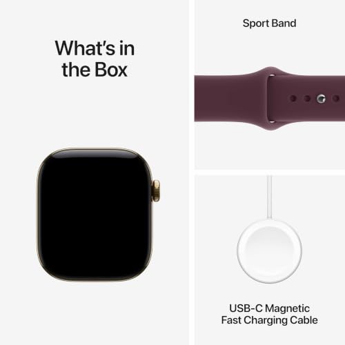 Apple Watch Series 12 GPS + Cellular 42mm Smartwatch | Radiant Gold Titanium Case, Burgundy Sport Band - M/L. Health + Fitness + Sleep Tracking, Heart Rate, Safety