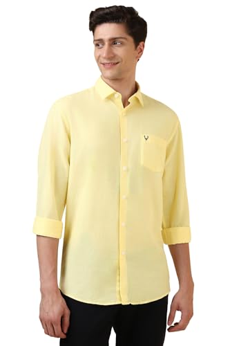 Men Yellow Slim Fit Solid Full Sleeves Casual Shirts
