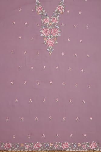 Soch Womens Lavender Crinkle Chiffon Embroidered Unstitch Dress Material With Stone Work