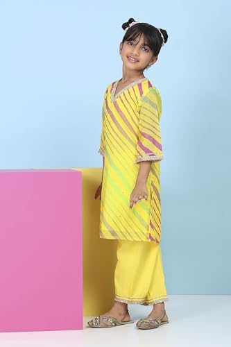 Biba Girls Yellow Cotton Printed Straight Suit Set_8-9Y