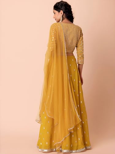 Zeel Clothing Women's Georgette Embroidered Fabric Sequins Embroidered New Lehenga Choli with Dupatta (5071-Yellow-Wedding-Designer-Latest; Free Size), Customizable Length