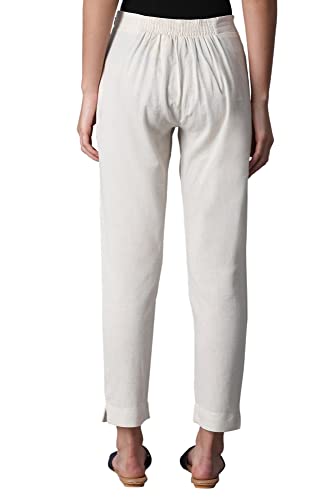 W for Woman White Solid Mid-Rise Cotton Flax Slim Pants (Size: S)-WCR60151-211345