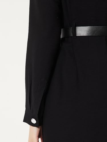 Max Women Solid A-line Shirt Dress with Belt (Black_XS)