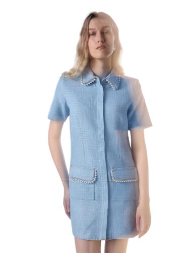ONLY Women's Embellished Fit and Flare Light Blue Dress
