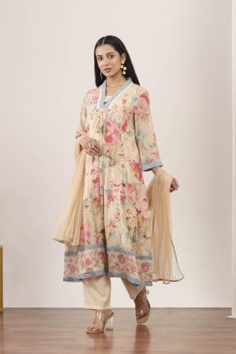Rangriti Viscose Polyester Printed Kalidar Festive Kurta With Salwar And Dupatta