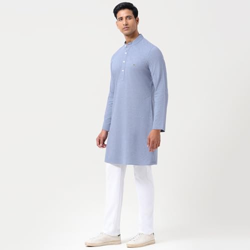 Lacoste Men's Cotton Solid Slim Dress Shirt (YH003H_Blue