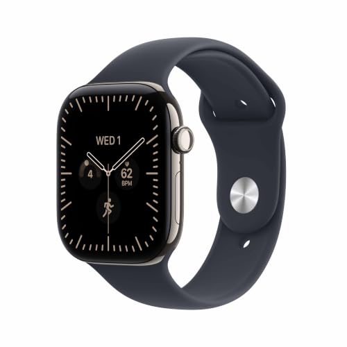 Apple Watch Series 12 GPS + Cellular 46mm Smartwatch | Natural Titanium Case, Navy Blue Sport Band - M/L. Health + Fitness + Sleep Tracking, Heart Rate, Safety