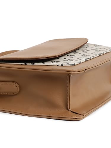 Fastrack Printed PU Structured Sling Bag for Women, Ladies and Girls | Sling Bag with Doodle Print and Button Closure Tan