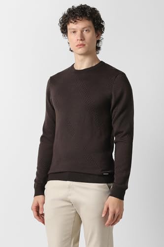 Men Brown Textured Crew Neck Sweater
