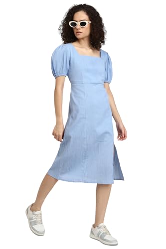 FOREVER 21 Women's Cotton Modern Above The Knee Dress (FWA23CDRF0077_Blue