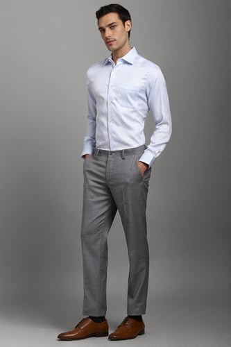 Louis Philippe Men Grey Textured Flat Front Formal God's & Kings Trousers