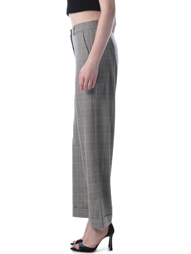 ONLY Women's Checked Straight Fit High-Rise Grey Pants