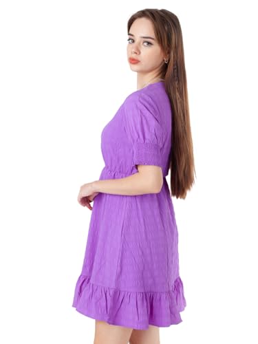 Zink London Women's Purple Self Design Regular Short Dress