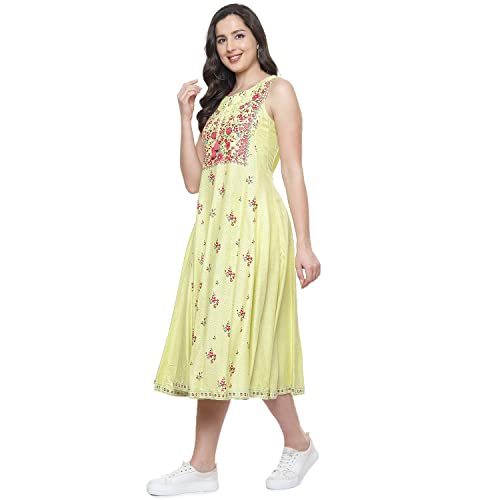 BIBA Women's Ethnic Lime Rayon Ethnic Wear Dress (Size_2XL)