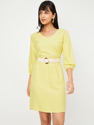 Max Women's Cotton Blend A-Line Midi Dress (AE17_Yellow